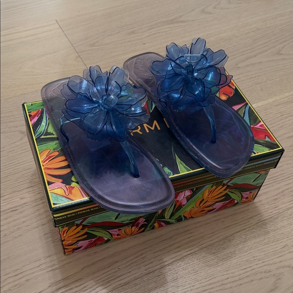 FARM Rio Blue Floral Jelly Toe-Post Sandals - Picture 3 of 4